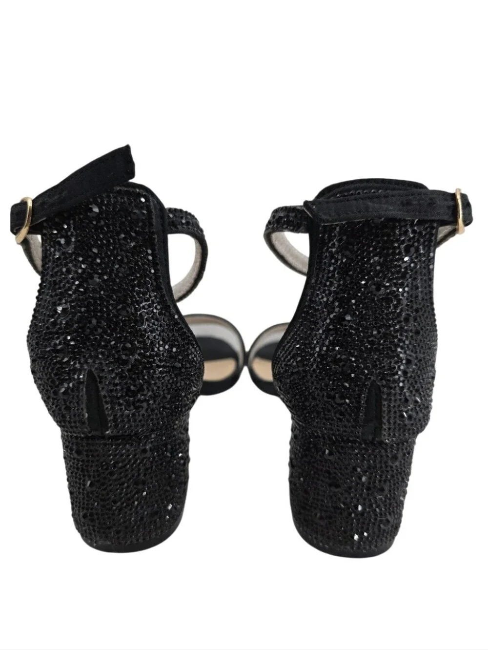 J' s.o.l.e. Black Sparkly Rhinestones Open Toe Block Heel Women's Size 8 Dance